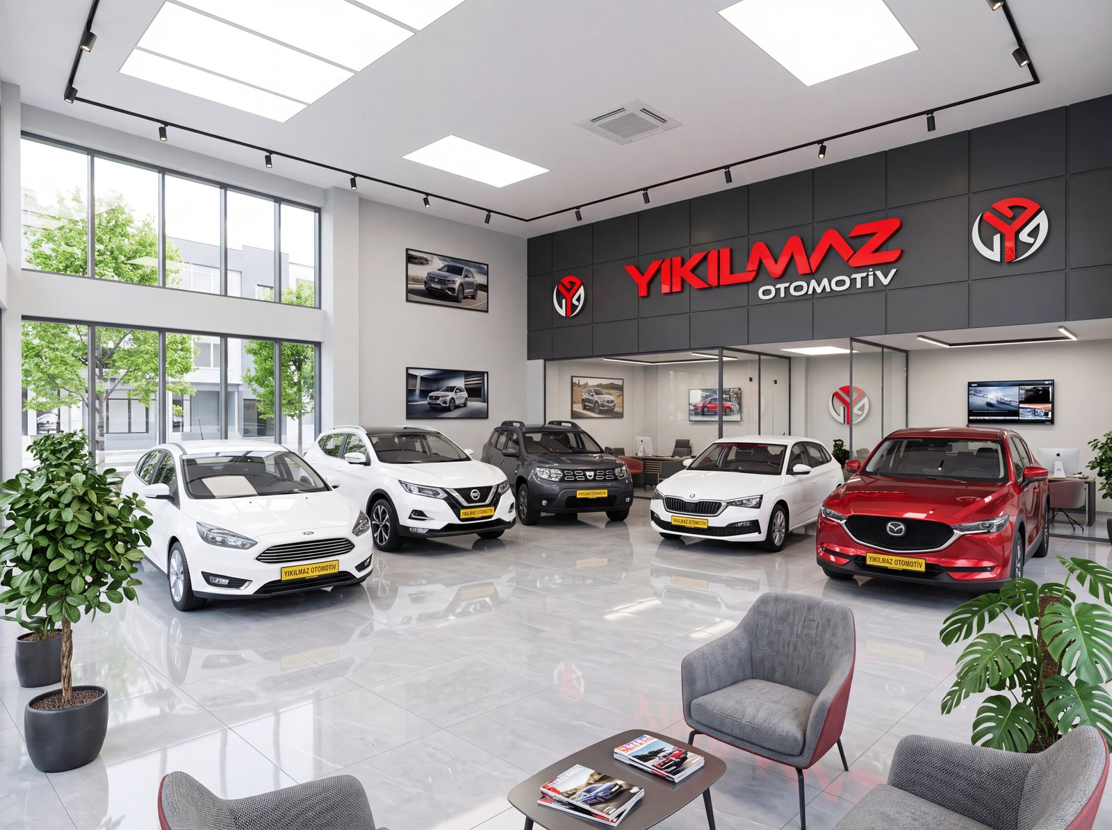 Yıkılmaz Otomotiv Kayseri showroom iç mekan ve araç teşhir alanı